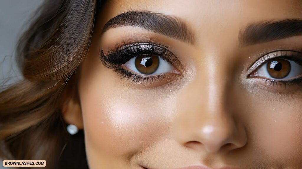 Close-up of a girl showcasing her beautifully enhanced eyelashes, highlighting their length, volume, and overall appeal after successful care