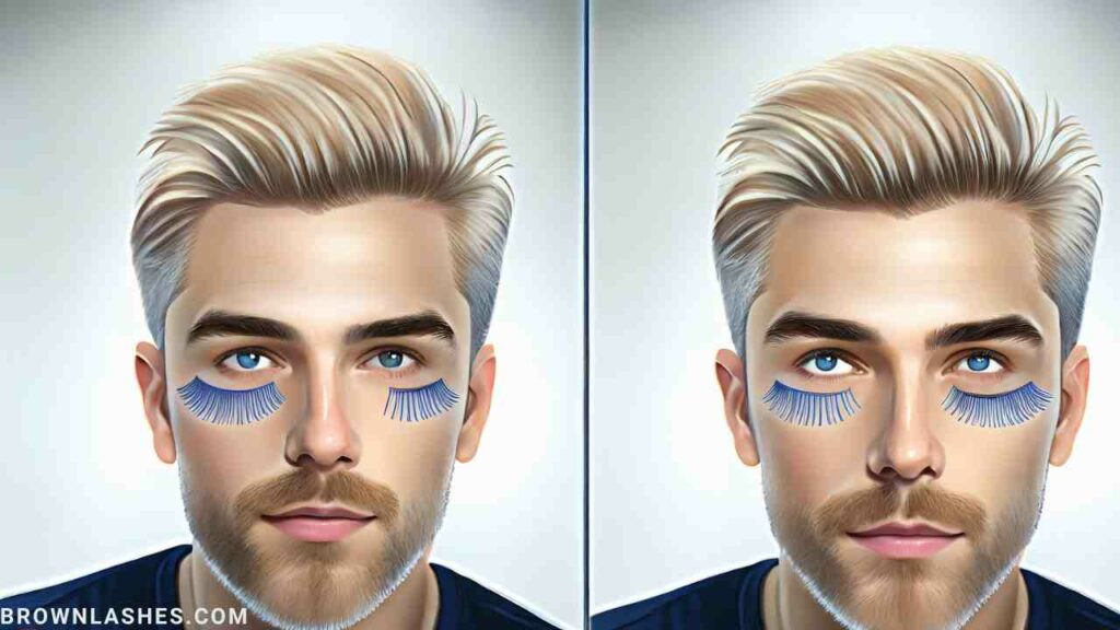 Visual guide demonstrating step-by-step eyelash trimming process for men.