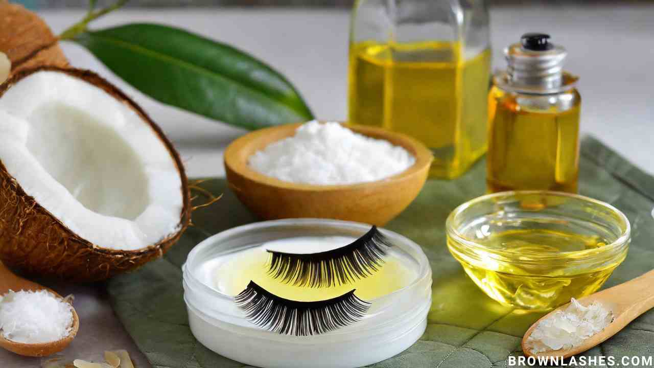 A homemade eyelash mask recipe featuring castor oil, coconut oil, and vitamin E for natural lash nourishment.