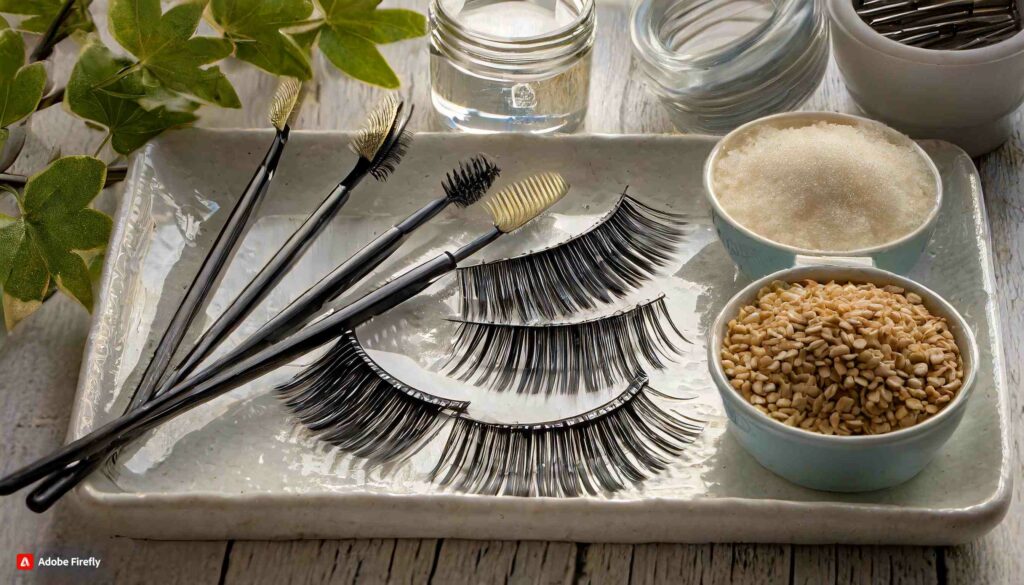 A tranquil image featuring essential tools for an effective nutritional diet for eyelashes, showcasing a balanced and comprehensive approach.