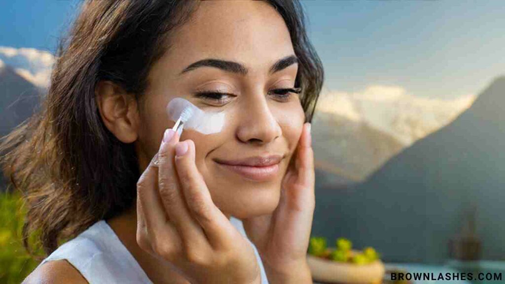 Image of a person delicately cleansing their eyelashes with a mild, lash-friendly cleanser. Promoting a gentle and effective cleaning routine.