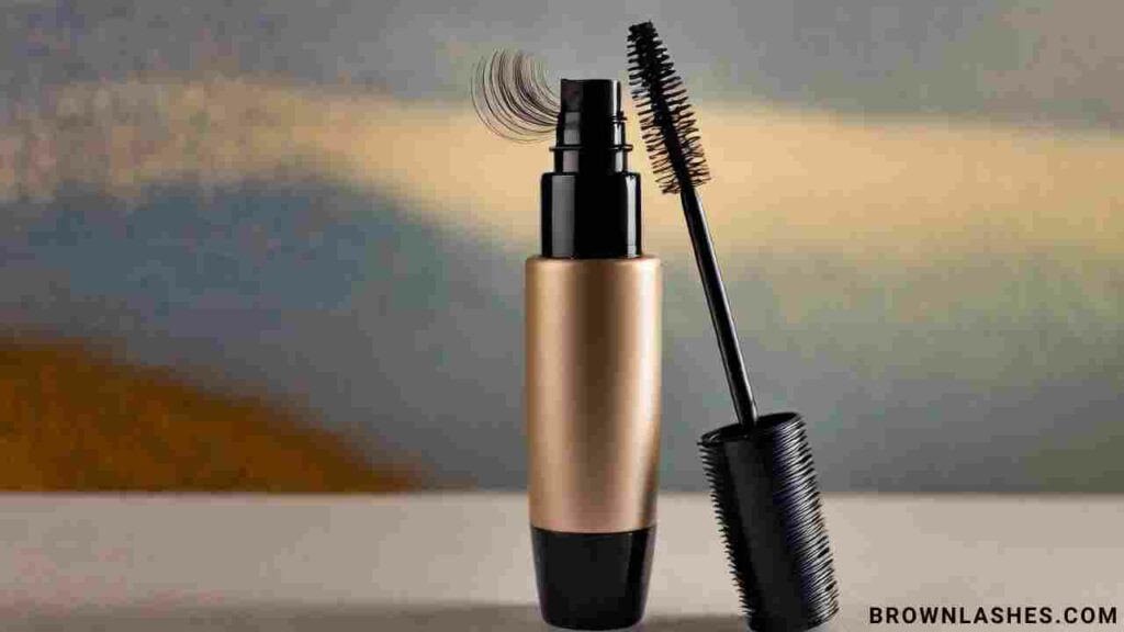 Image displaying a specialized lash setting spray or waterproof mascara product, indicating its use to set the curl and maintain the desired look.