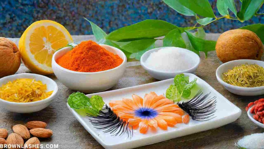 An image capturing various natural elements and ingredients, symbolizing the potency of home remedies for achieving longer and healthier eyelashes.