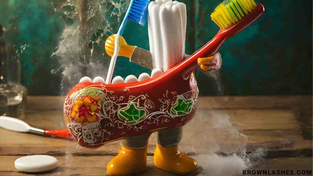 Composite image showcasing the pipe cleaner and toothbrush in action, representing a unique combination of whimsy and practicality.