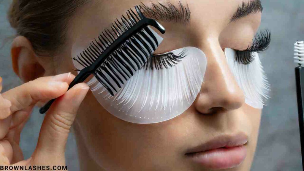 Image representing a holistic approach to daily lash brushing, featuring well-groomed lashes and a hand holding a lash comb.