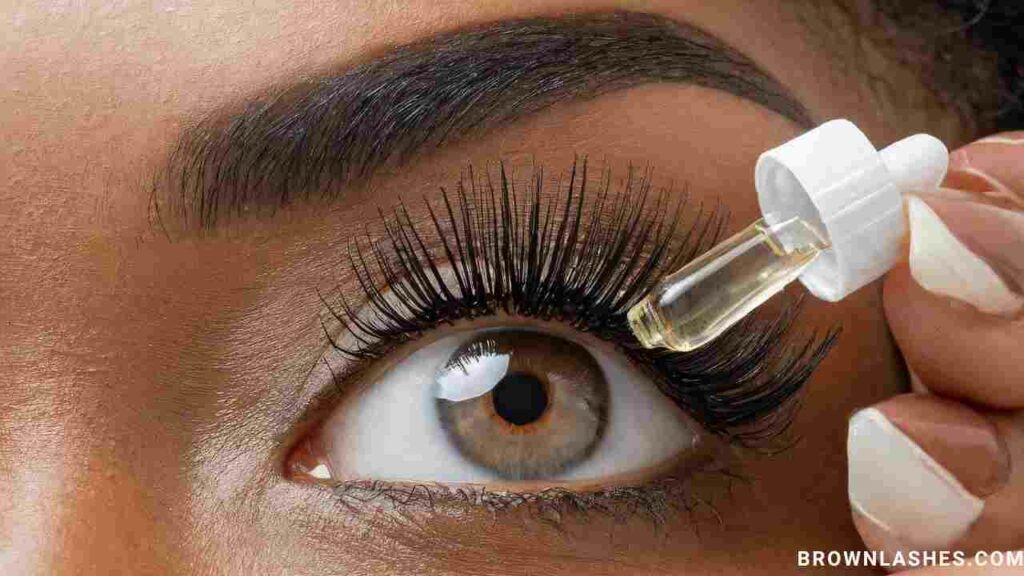 Close-up image showcasing the gentle application of natural oils to promote eyelash curl naturally.