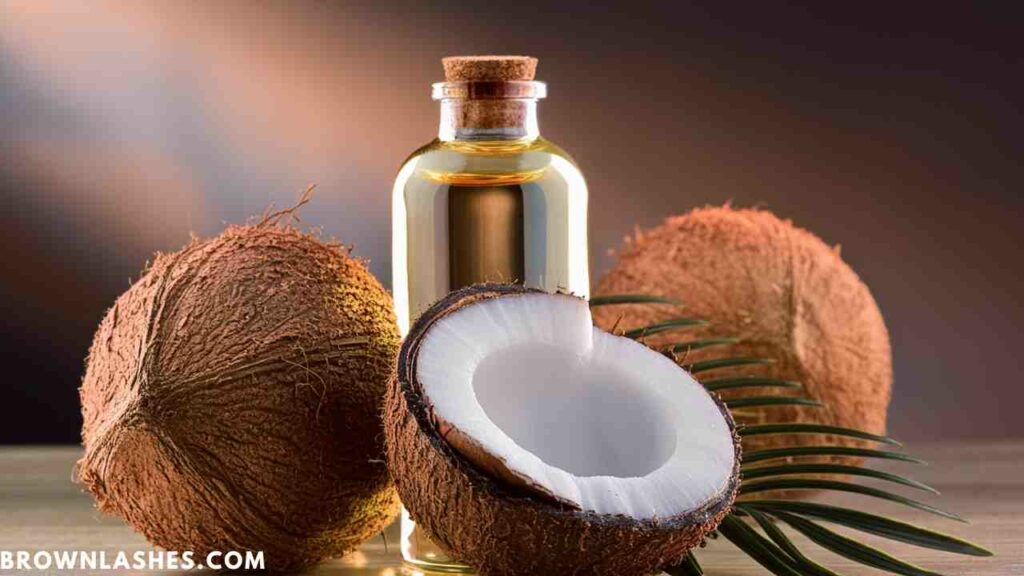 A visual representation of coconut oil, known for its moisturizing properties beneficial for eyelash health.