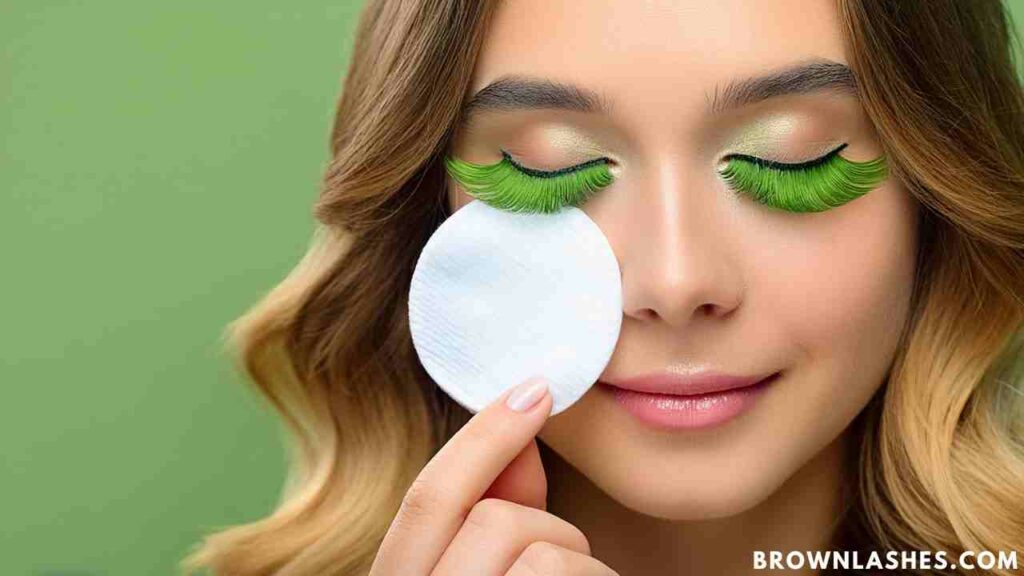 Cotton pad soaked in green tea, ready for application to stimulate eyelash growth naturally.