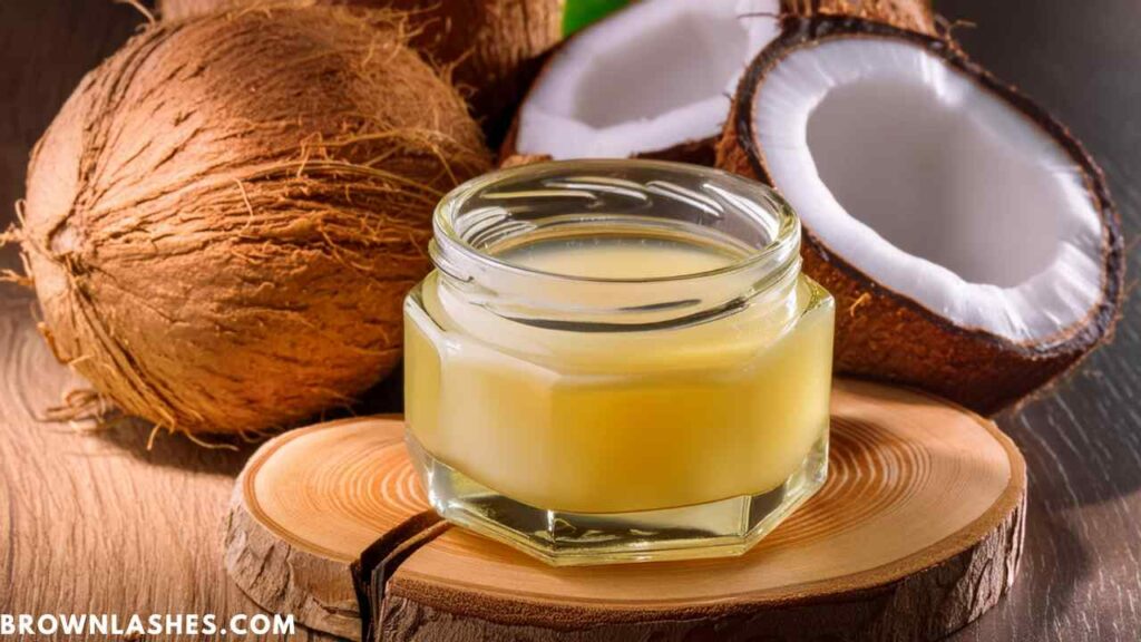 Coconut oil in a small jar for moistoriing and emphazing the eyelashes.